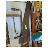 VINTAGE DRAW KNIFE, HAY HOOK & HANDSAW