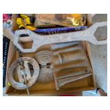 VINTAGE METAL WRENCH & CAST IRON STOVE PARTS