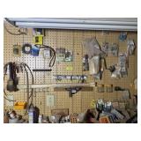 WALL OF PEGBOARD CONTENTS, HARDWARE AND MORE