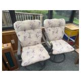 2 OUTDOOR SWIVEL CHAIRS WITH CUSHIONS
