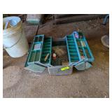 VINTAGE TACKLE BOX WITH MISC TACKLE & POCKET KNIFE