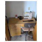 ELNA SEWING MACHINE AND DESK, MATERIALS AND MORE