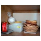 WICKER BASKETS AND TUPPERWARE