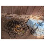 OLD EXTENSION CORDS, LIGHT & TARP