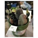 Three duck decoys and decoy holder