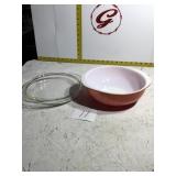 Red Pyrex serving dish with lid