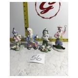 4 porcelain clown figurines