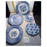 Five blue and white plates