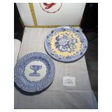 One blue and white white one blue platter
