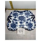 Blue and white dish with handles