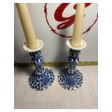 Blue and white candle holder