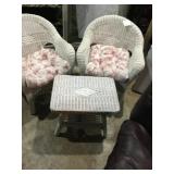 Two wicker chairs and side table