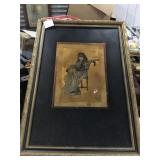 Wall art  lady playing guitar has scratch the
