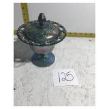 Carnival glass candy dish with lid