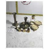 Brass candle holders and misc