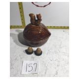 Squirrel candy dish with two acorn nut candles