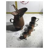Brass pitcher and 4 cups