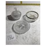 Glass candy dishes in a small plate