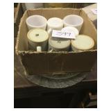 Coffee mugs and glass serving plates