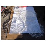 3 crystal type glass platters and othe pice