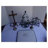 box of candle holders and misc items