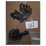 2 Metal Rooster Wall Hangers