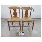 Pair of Tiger Maple cane seat chairs