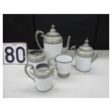 Enamel & pewter coffee set
