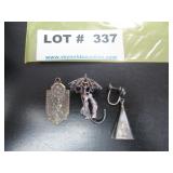 Sterling charm, pin & single earring