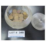 Candy dish of 60 wheat pennies
