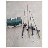 4 Assorted Fishing Poles & Tacklebox