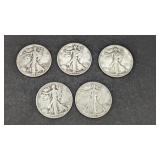 5 Walking Liberty Half Dollar