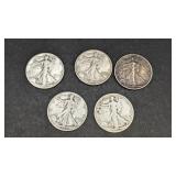 5 Walking Liberty Half Dollar