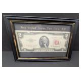 Framed 1953 A  2 Dollar Bill