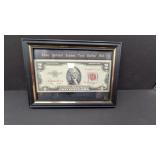 Framed 1953 A  2 Dollar Bill