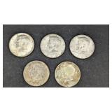 5- 1964 Kennedy Half Dollars