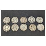 10 Silver Washington Quarters