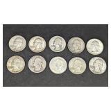 10 Silver Washington Quarters