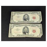 2- 1963- 5 Dollar Red Seal Notes