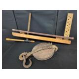 Antique Wooden Vise and Pulley