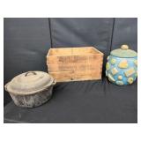 Advertising Wooden Box, Cookie Jar, Dutch Oven
