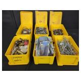 6 hardware bins with contents