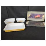 3 Pyrex Pieces and Marble Server