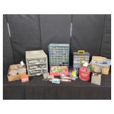 Lg qty Hardware Bins with Contents, Coil Nails