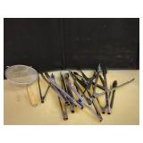 Assorted Metal Tongs and Strainer
