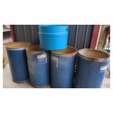 Five Large Blue Cardboard Barrels