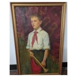 Framed Oil On Canvas Painting of a Boy