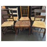 5 Chairs and Stool With Rush Seats