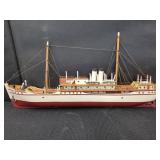TWO WOOD SHIP AND TUGBOAT MODELS