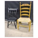 TWO WOODEN SIDE CHAIRS WITH DECORATION